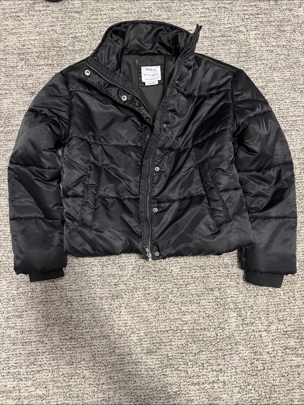 RVCA Black Quilted Cropped Puffer Jacket
